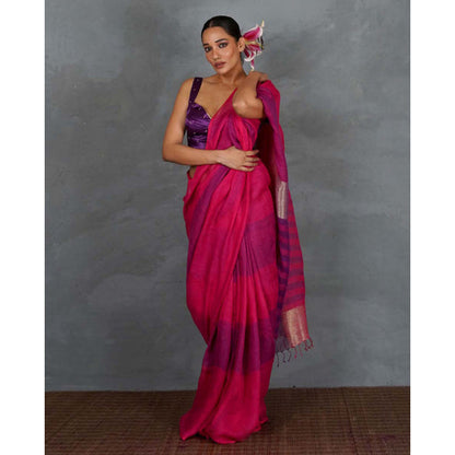 Chidiyaa Samira Magenta Handwoven Linen Saree with Unstitched Blouse - Tara