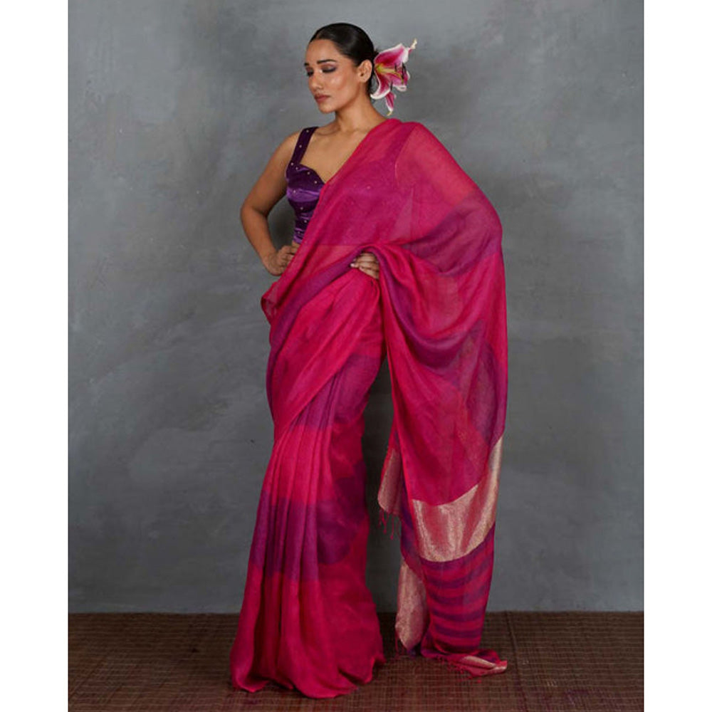Chidiyaa Samira Magenta Handwoven Linen Saree with Unstitched Blouse - Tara