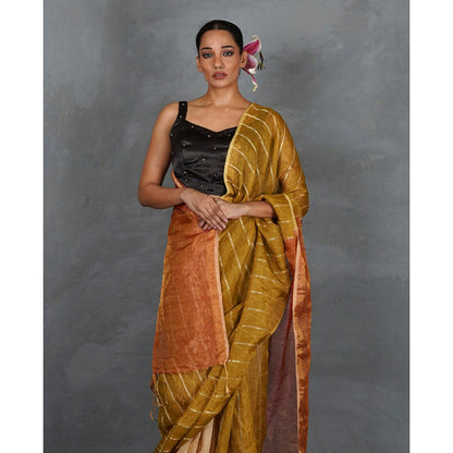 Chidiyaa Mustard Gold Handwoven Linen Saree with Unstitched Blouse
