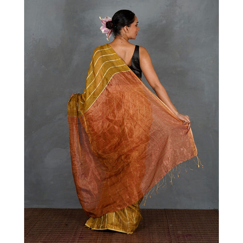 Chidiyaa Mustard Gold Handwoven Linen Saree with Unstitched Blouse
