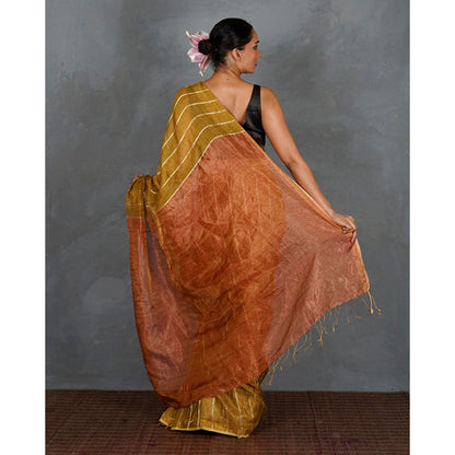 Chidiyaa Mustard Gold Handwoven Linen Saree with Unstitched Blouse