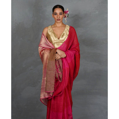Chidiyaa Inner Glow Handwoven Linen Saree with Unstitched Blouse