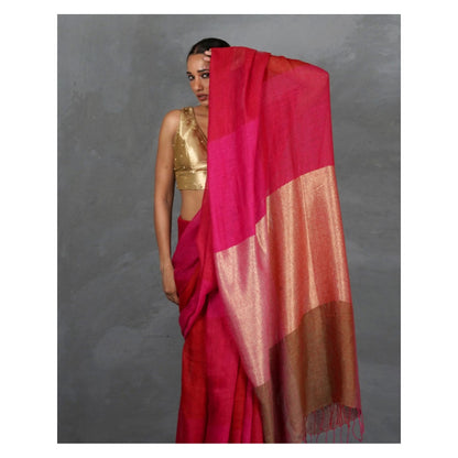 Chidiyaa Inner Glow Handwoven Linen Saree with Unstitched Blouse