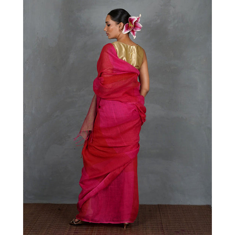 Chidiyaa Inner Glow Handwoven Linen Saree with Unstitched Blouse