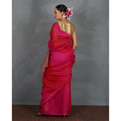 Chidiyaa Inner Glow Handwoven Linen Saree with Unstitched Blouse