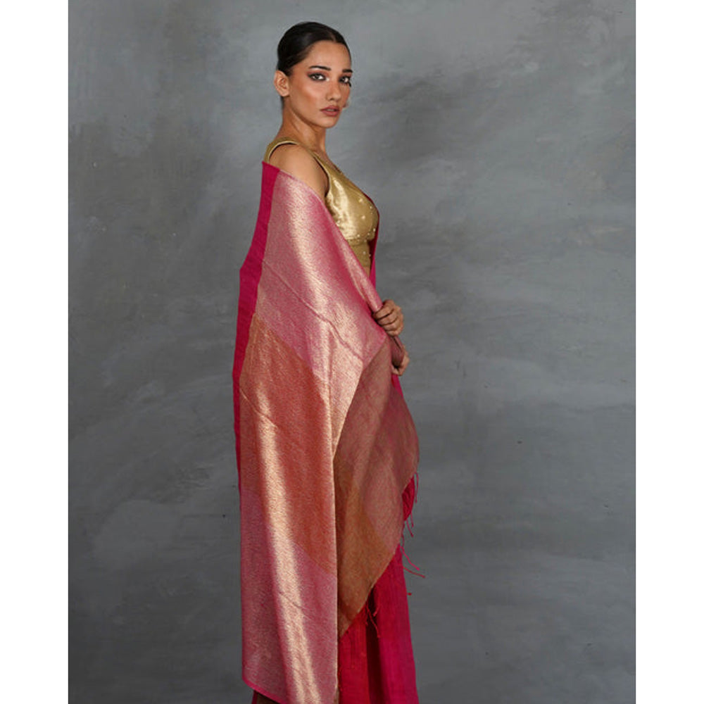Chidiyaa Inner Glow Handwoven Linen Saree with Unstitched Blouse