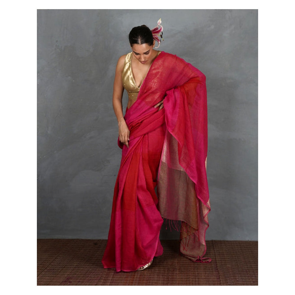 Chidiyaa Inner Glow Handwoven Linen Saree with Unstitched Blouse