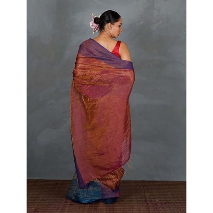 Chidiyaa Chase Light Violet and Rust Handwoven Linen Saree with Unstitched Blouse