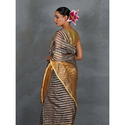 Chidiyaa Burn Soft Handwoven Linen Saree with Unstitched Blouse