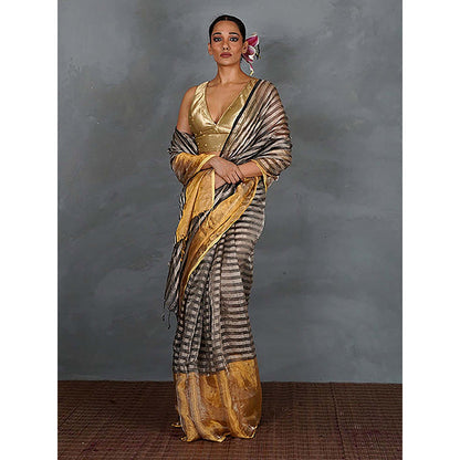 Chidiyaa Burn Soft Handwoven Linen Saree with Unstitched Blouse