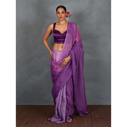 Chidiyaa Embrace Glow Purple Handwoven Linen Saree with Unstitched Blouse - Tara