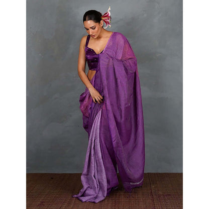 Chidiyaa Embrace Glow Purple Handwoven Linen Saree with Unstitched Blouse - Tara