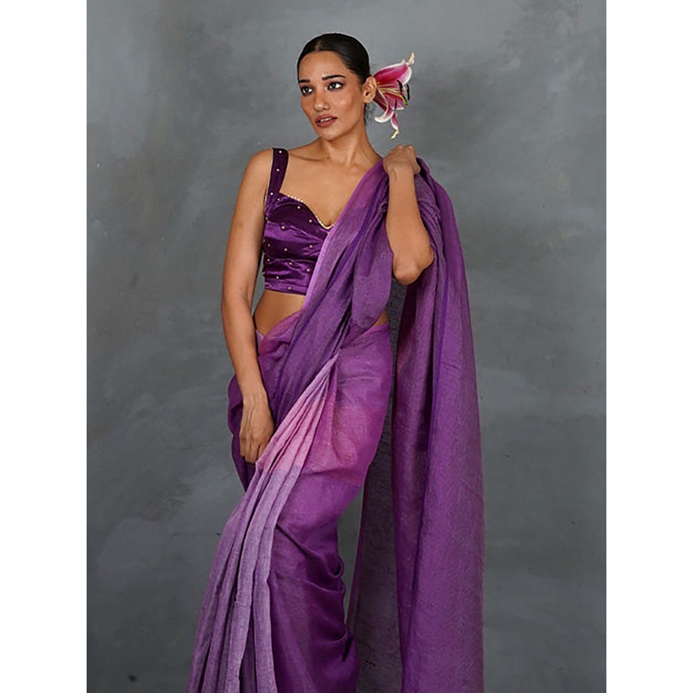 Chidiyaa Embrace Glow Purple Handwoven Linen Saree with Unstitched Blouse - Tara
