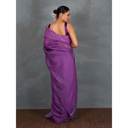 Chidiyaa Embrace Glow Purple Handwoven Linen Saree with Unstitched Blouse - Tara