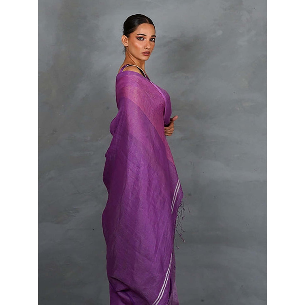 Chidiyaa Embrace Glow Purple Handwoven Linen Saree with Unstitched Blouse - Tara