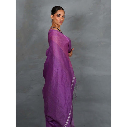 Chidiyaa Embrace Glow Purple Handwoven Linen Saree with Unstitched Blouse - Tara