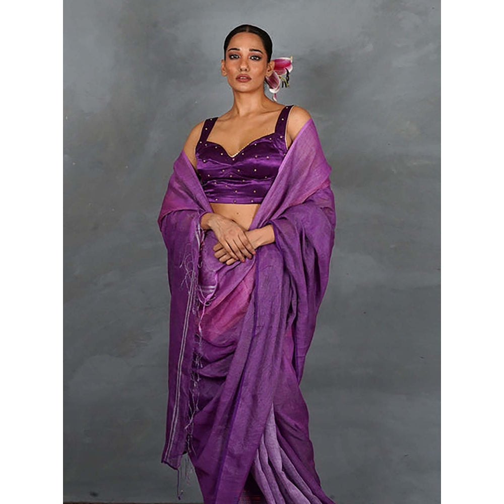 Chidiyaa Embrace Glow Purple Handwoven Linen Saree with Unstitched Blouse - Tara
