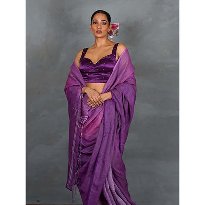 Chidiyaa Embrace Glow Purple Handwoven Linen Saree with Unstitched Blouse - Tara