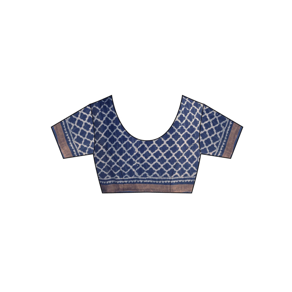 Chidiyaa Indigo Fly On Handwoven Linen Saree with Unstitched Blouse