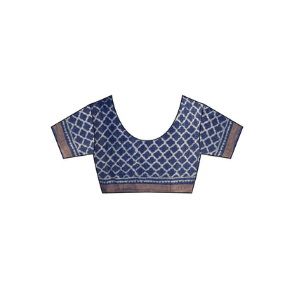 Chidiyaa Indigo Fly On Handwoven Linen Saree with Unstitched Blouse