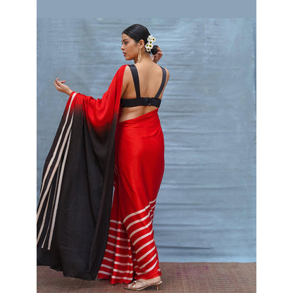 Chidiyaa Soft Drift Red Handblock Print Modal Silk Saree with Unstitched Blouse