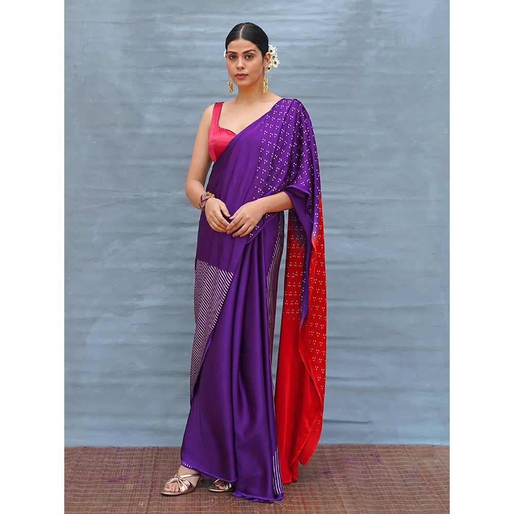 Chidiyaa Still Current Purple Handblock Print Modal Silk Saree with Unstitched Blouse