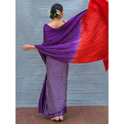 Chidiyaa Still Current Purple Handblock Print Modal Silk Saree with Unstitched Blouse