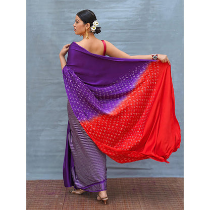 Chidiyaa Still Current Purple Handblock Print Modal Silk Saree with Unstitched Blouse