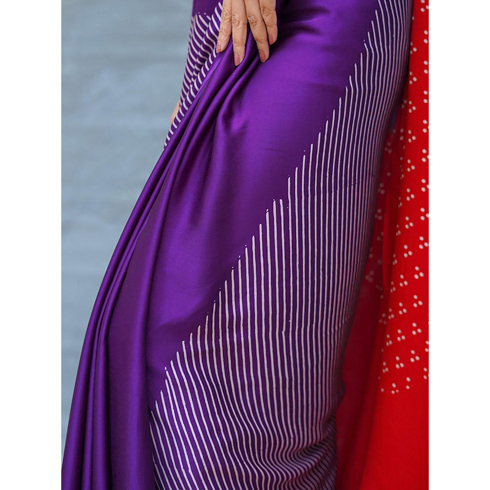 Chidiyaa Still Current Purple Handblock Print Modal Silk Saree with Unstitched Blouse