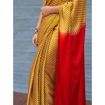 Chidiyaa Calm Glide Yellow Handblock Print Modal Silk Saree with Unstitched Blouse