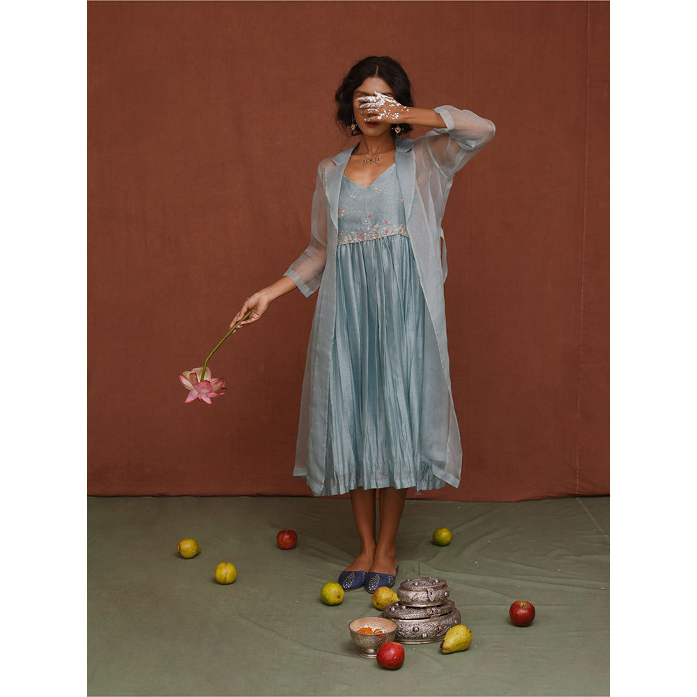 Chokhi Chorri Blue Indu Midi Dress with Jacket (Set of 2)