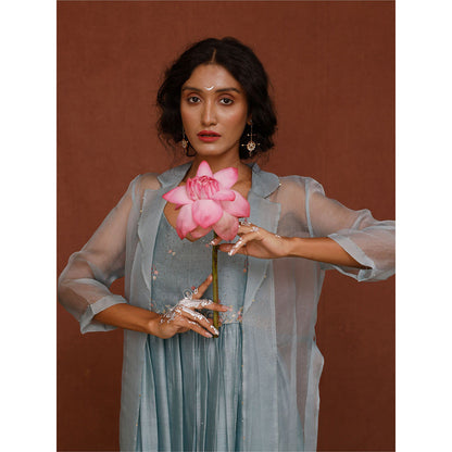 Chokhi Chorri Blue Indu Midi Dress with Jacket (Set of 2)