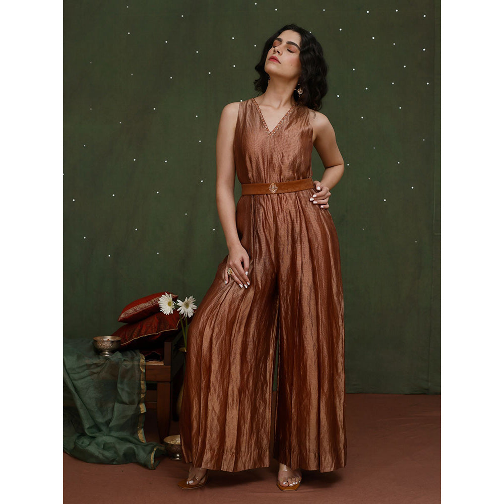 Chokhi Chorri Brown Soma Jumpsuit with Belt (Set of 2)