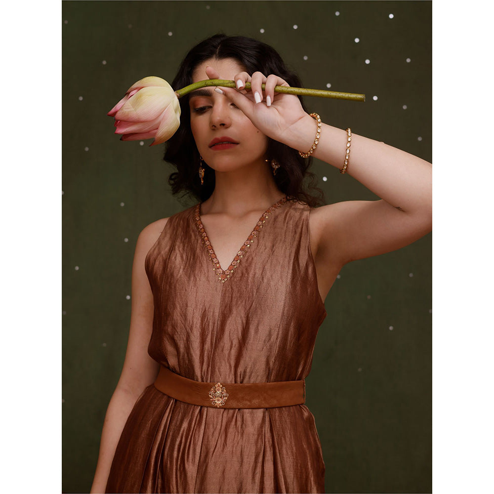 Chokhi Chorri Brown Soma Jumpsuit with Belt (Set of 2)