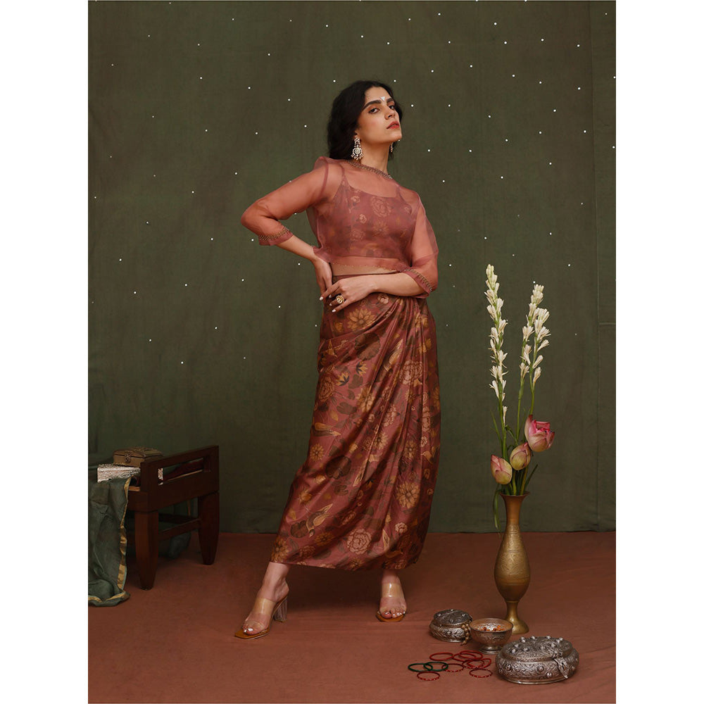 Chokhi Chorri Pink Akasha Crop Top with Jacket & Skirt (Set of 3)