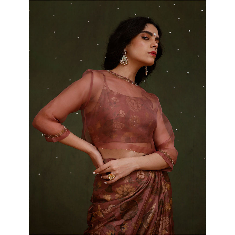 Chokhi Chorri Pink Akasha Crop Top with Jacket & Skirt (Set of 3)