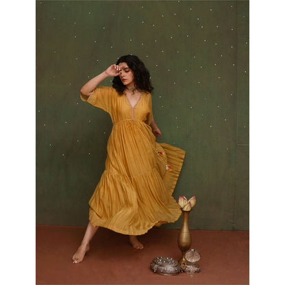 Chokhi Chorri Yellow Chandrama Maxi Dress with Inner (Set of 2)