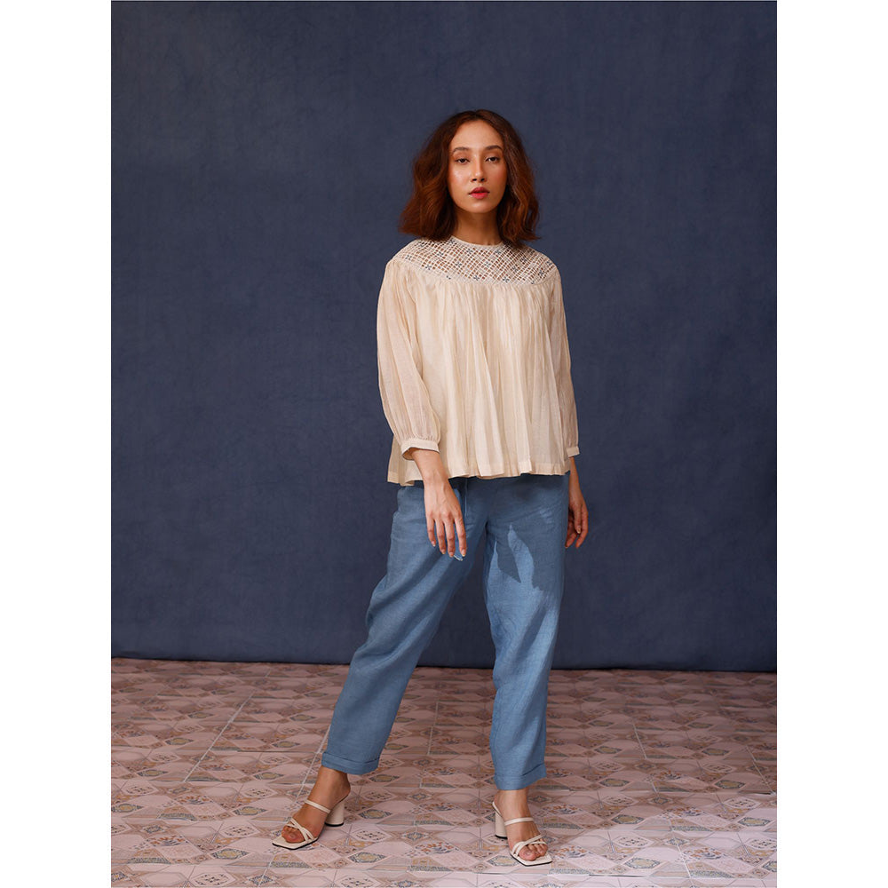 Chokhi Chorri Cream Iris Top and Pant Co-ord (Set of 2)