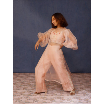 Chokhi Chorri Peach Alya Embroidered Kurta (Set of 3)