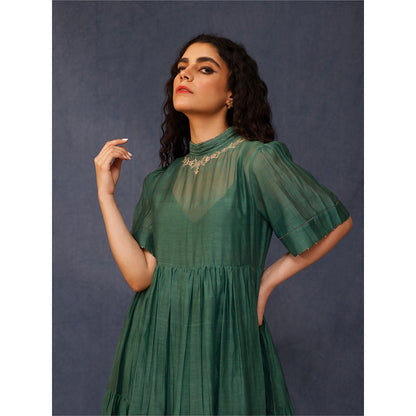 Chokhi Chorri Green Mona Maxi Dress with Inner (Set of 2)