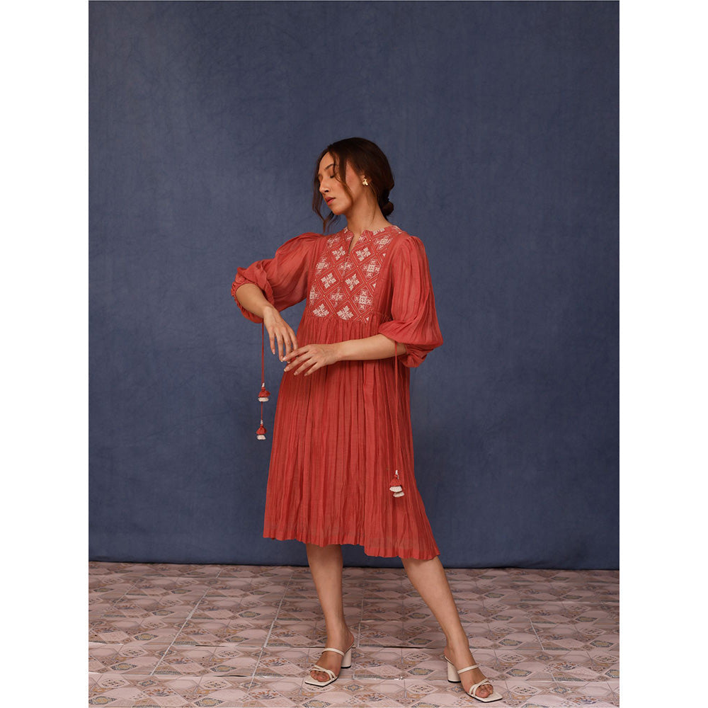 Chokhi Chorri Red Nika Midi Dress with Inner (Set of 2)