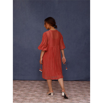 Chokhi Chorri Red Nika Midi Dress with Inner (Set of 2)
