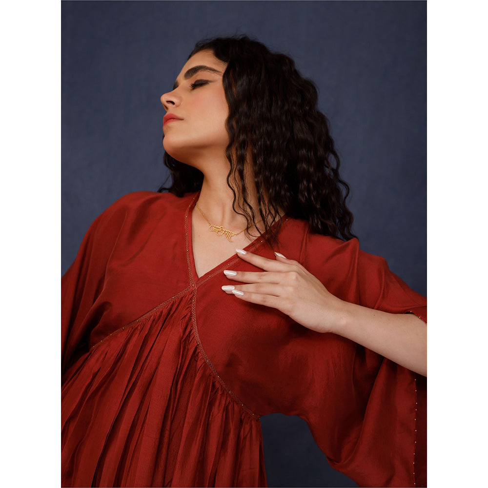 Chokhi Chorri Red Azar Midi Dress with Inner (Set of 2)