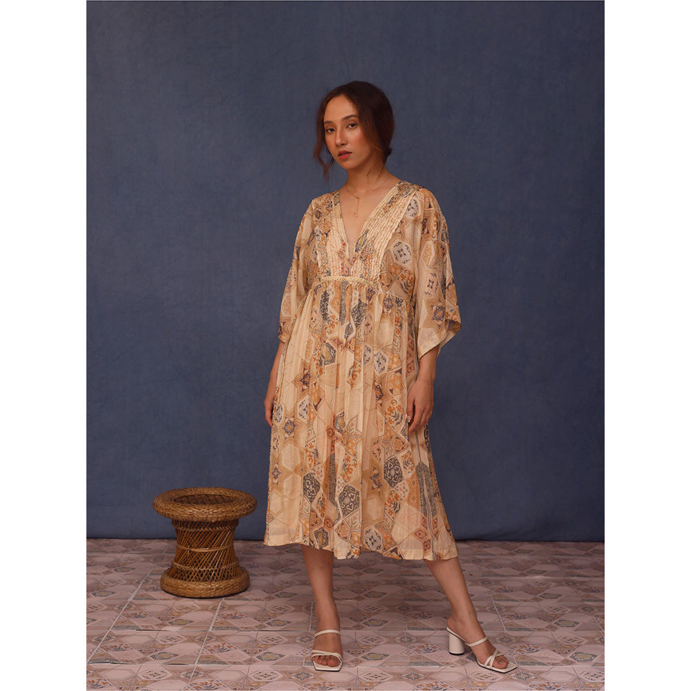 Chokhi Chorri Beige Damsa Midi Dress with Inner (Set of 2)