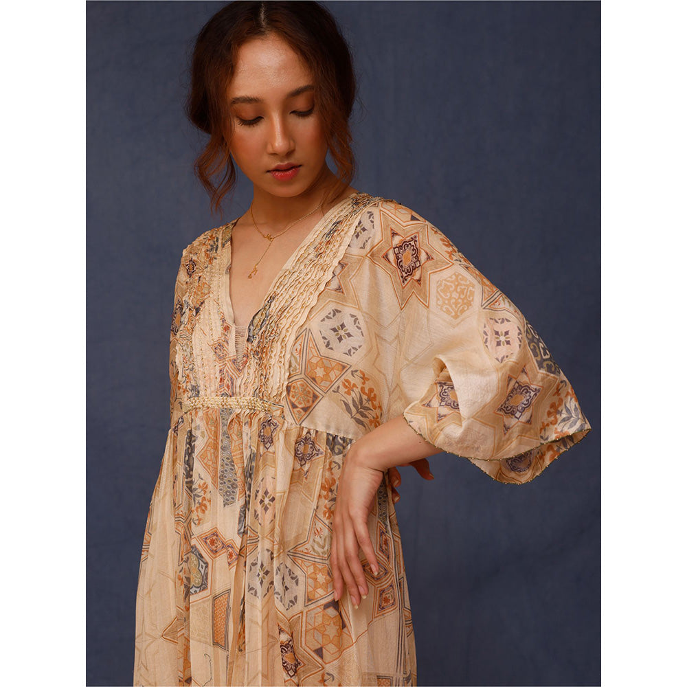 Chokhi Chorri Beige Damsa Midi Dress with Inner (Set of 2)