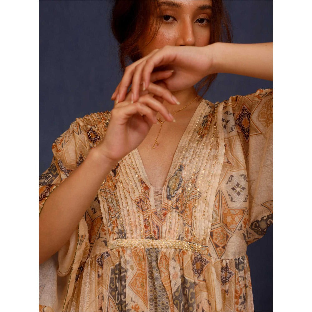 Chokhi Chorri Beige Damsa Midi Dress with Inner (Set of 2)