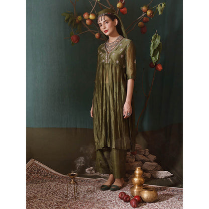 Chokhi Chorri Green Kurta With Pant And Dupatta (Set of 3)