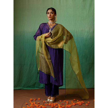 Chokhi Chorri Blue Kurta With Pant And Slip And Dupatta (Set of 4)