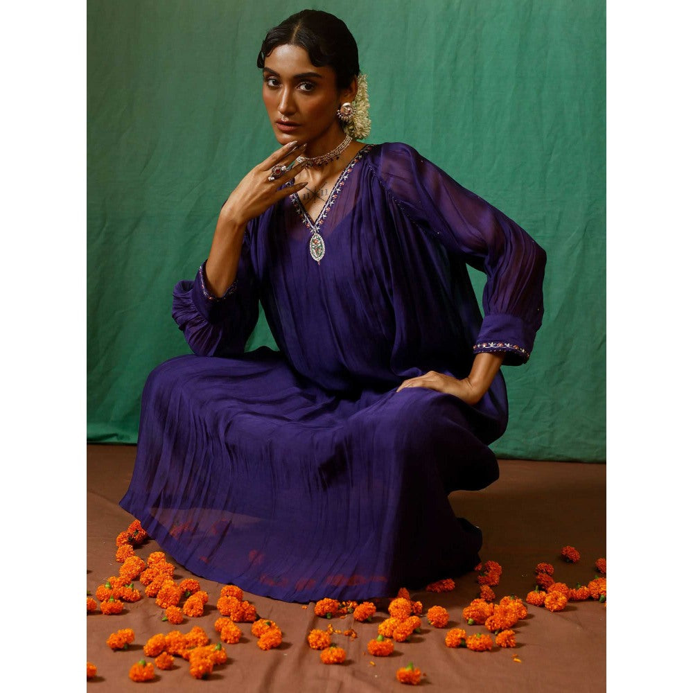 Chokhi Chorri Blue Kurta With Pant And Slip And Dupatta (Set of 4)