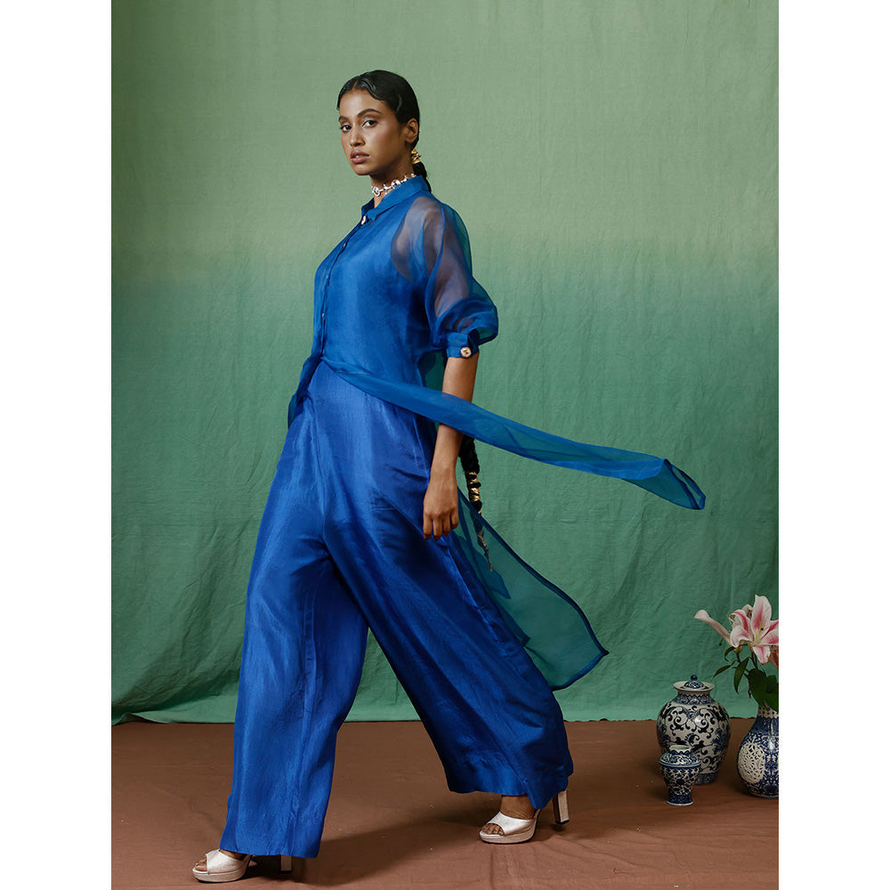 Chokhi Chorri Blue Jumpsuit With Jacket (Set of 2)